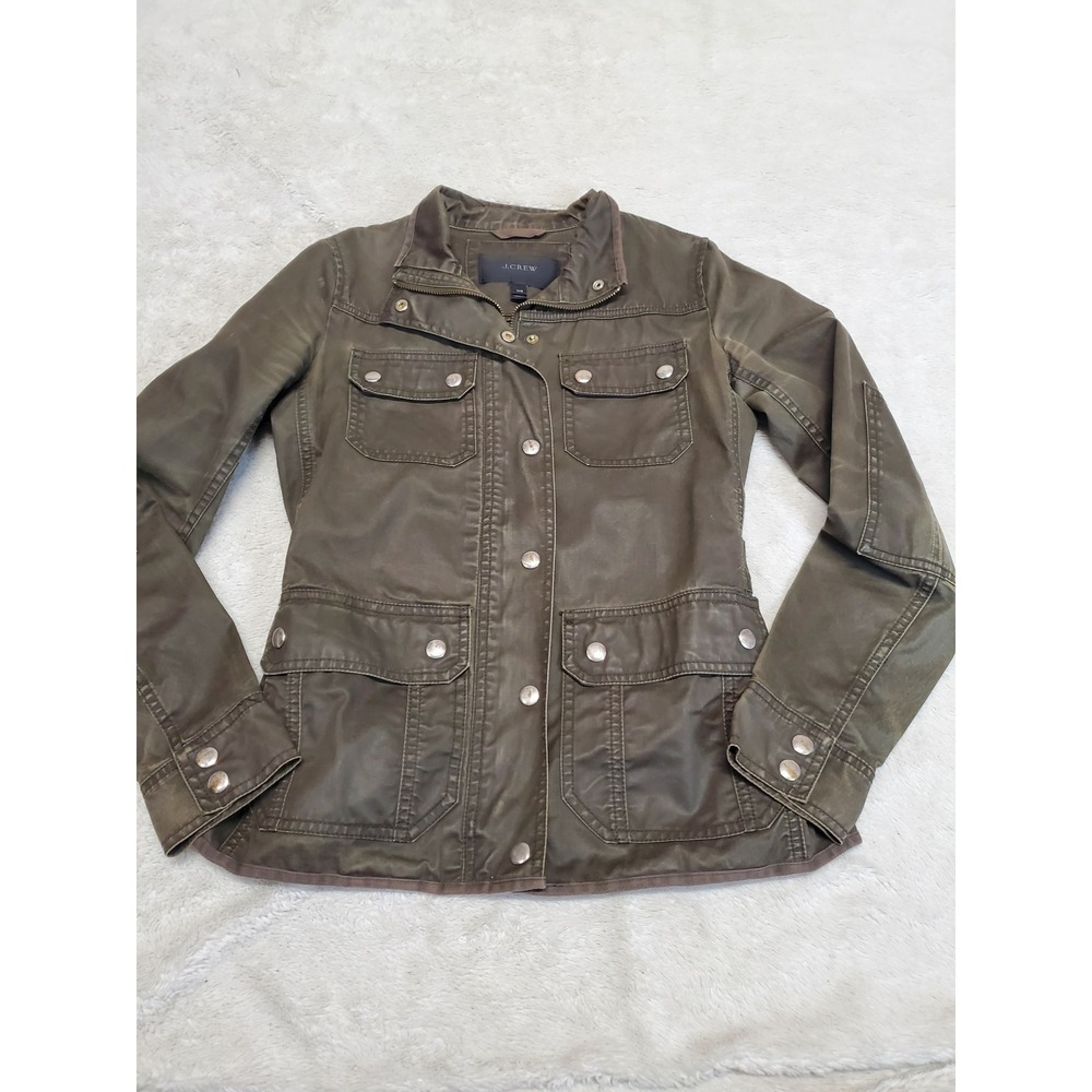 J. Crew Field Olive Green Snap Weaved Cotton Jacket XXS Moto Grunge Utility